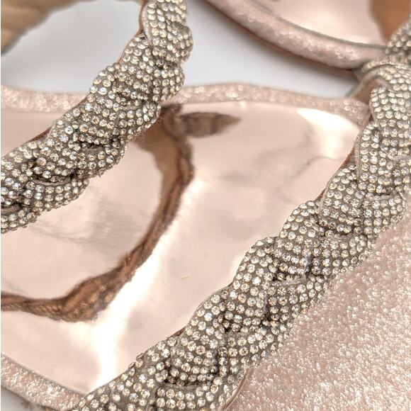 Badgley Mischka Femme Embellished Flat Sandal Women's Soft Gold Size US8 EU39 - Picture 12 of 12